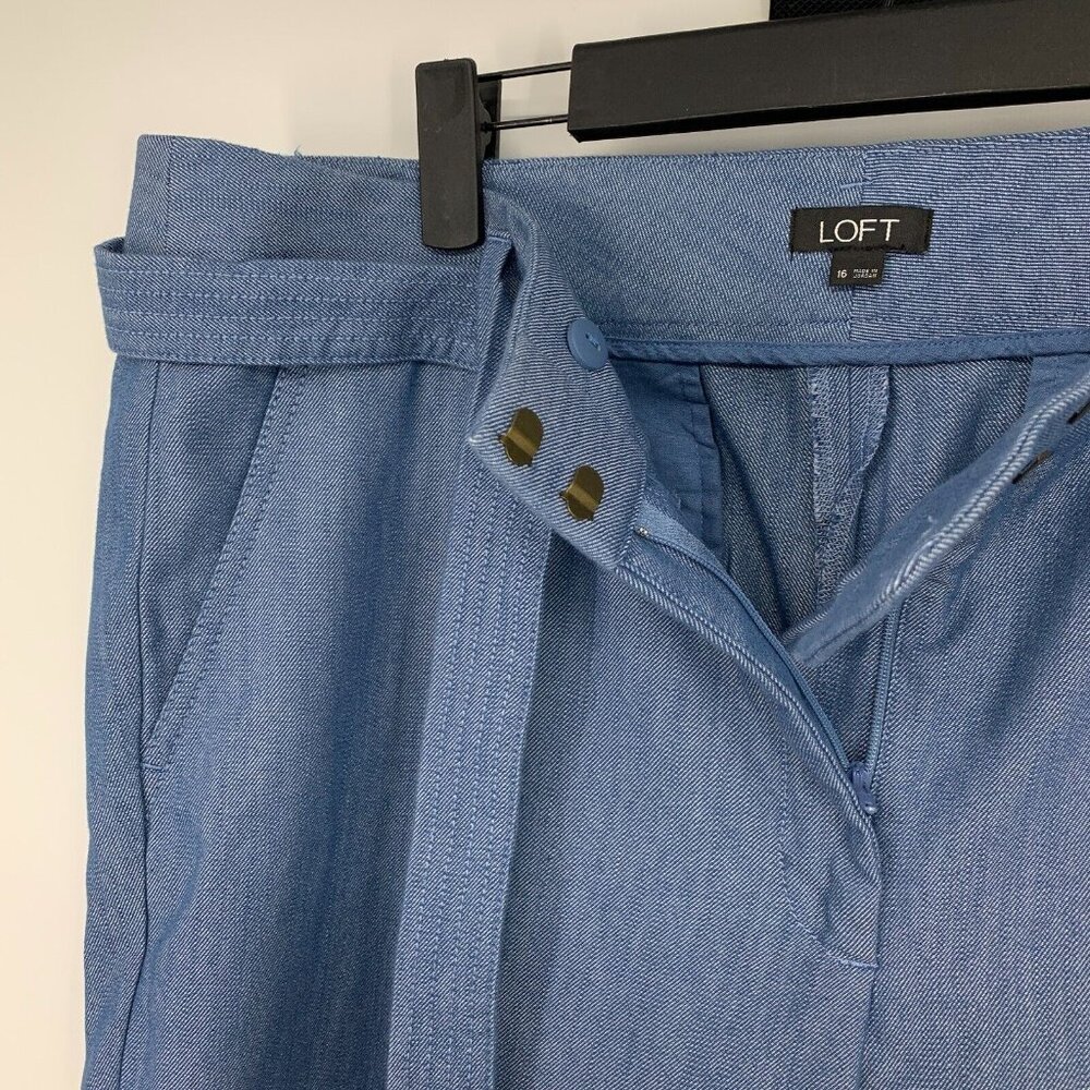 LOFT Pants Blue Chambray Taper Relaxed Slim Straight Tie Waist - Picture 5 of 10